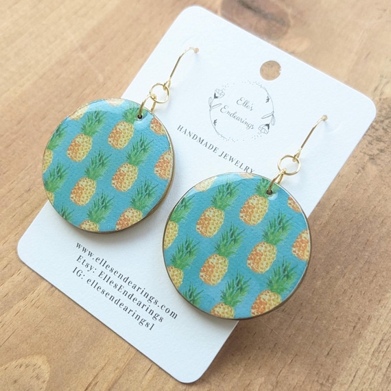 Handmade Large Pineapple Circle Earrings, Lightweight Earrings, Fruit, Hawaiian, Tropical, Gift, Statement Earrings