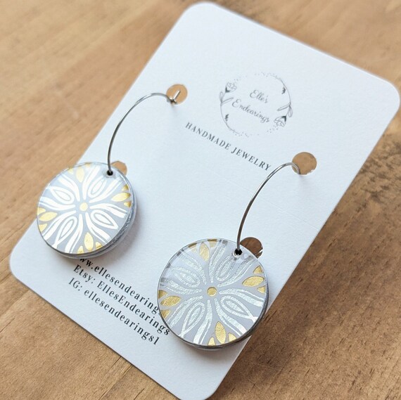 Handmade Metallic Silver & Gold Circle Earrings, Lightweight Earrings, Gift, Statement Earrings, Everyday Earrings