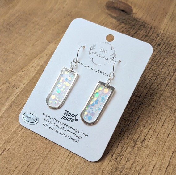 Handmade Iridescent Glitter Earrings in Silver or Gold, Jewelry, Gift, Lightweight Earrings, Everyday Earrings