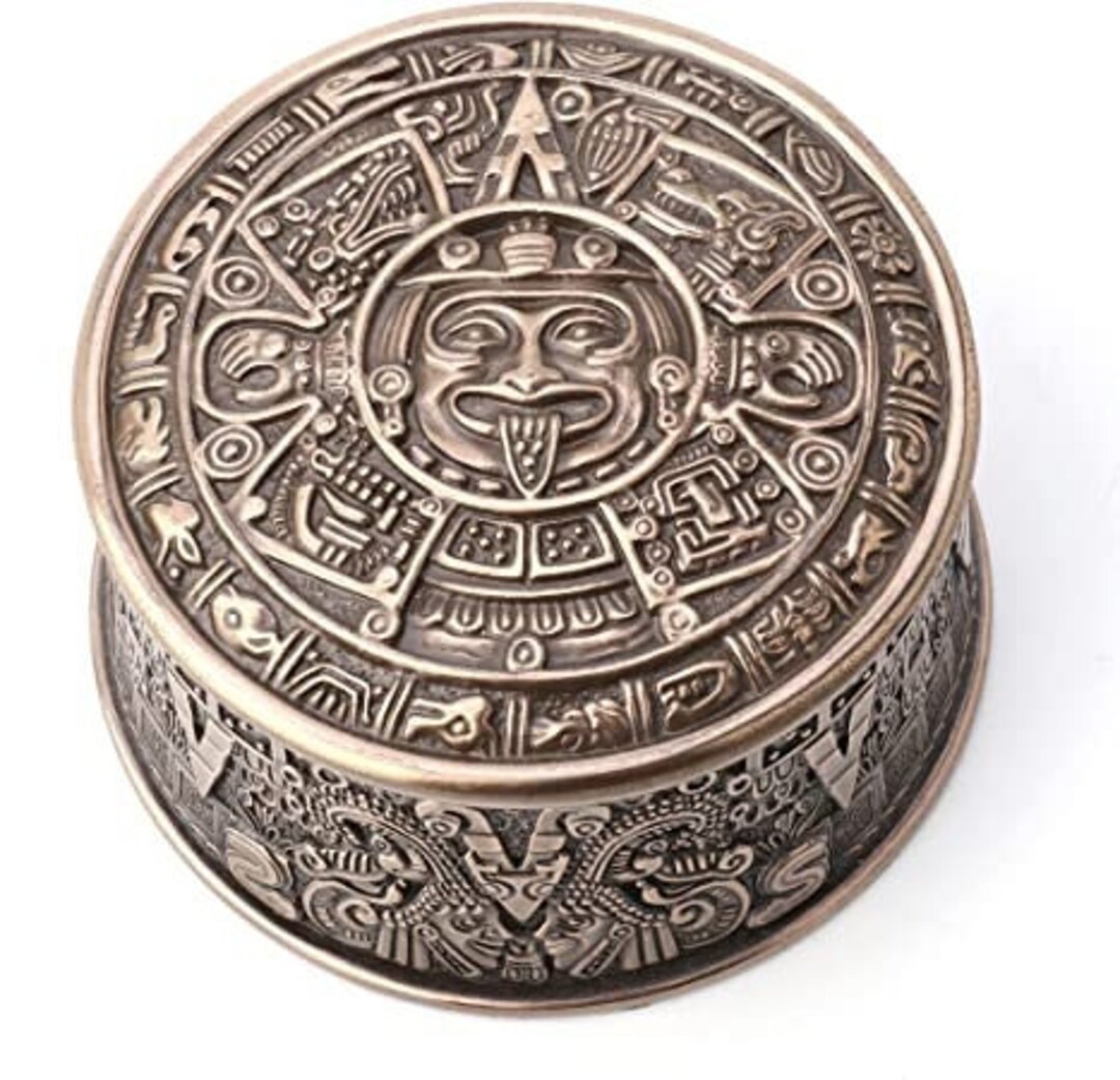 2 3/8 Tall Aztec Sun Stone Round Trinket Box Antique - Etsy