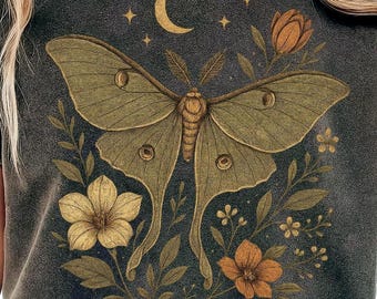 Celestial lunar moth PNG, vintage moth clipart, PNG witchy, mystical png moon, shirt png design digital Halloween