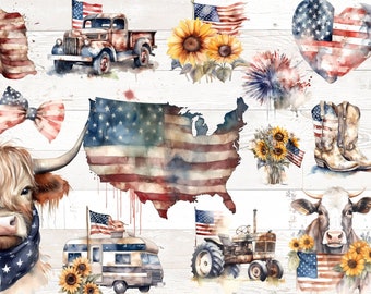 Patriotic 4th of July PNG Bundle, Sublimation Designs (Digital Download)