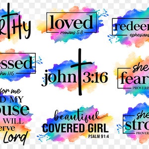 Descarga de diseños de sublimación cristiana, paquete de archivos PNG, acuarela de paquete de sublimación, citas cristianas, png de fe, versículos bíblicos