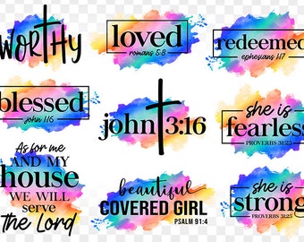 Christian Sublimation Designs Download, PNG files bundle, Sublimation Bundle Watercolor, Christian Quotes, Faith png, Bible Verses
