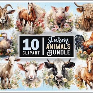 Farm Animals Clipart PNG Sublimation Bundle, Floral Animals PNG Bundle Clipart, Digital Download Design Prints for Commercial Use