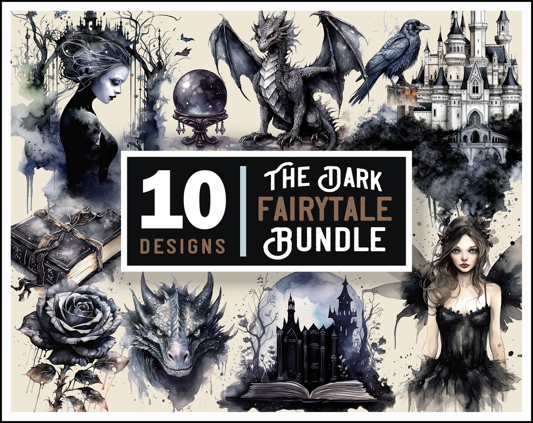 Dark Fairytale Clipart Bundle | Gothic Dragon, Black Rose, Fairy Castle ...