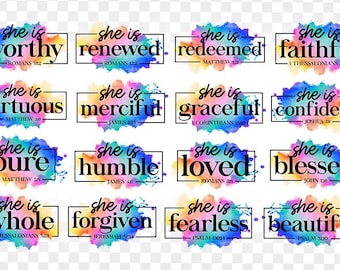 Christian Quotes Sublimation Designs, Watercolor PNG Bundle (Digital Download)