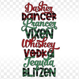 Funny Christmas png - Dasher, Ballerino, Prancer, Vixen, Whisky, Vodka, Tequila & Blitzen - Ubriaco Natale png, Funny Holiday png