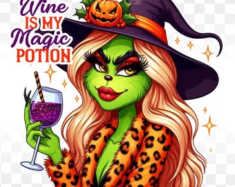 Sublimation de sorcière drôle, Halloween PNG, sorcière PNG, conception de sublimation de chemise d'Halloween, le vin est ma potion magique png thumbnail