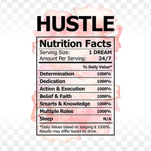 Hustle Nutrition Facts PNG Print File for Sublimation, Hustle Sublimation, Hustle png, Small Business Mama sublimation png file