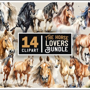 Horses Watercolor Clipart, Horse Illustrations PNG Bundle, Instant Digital Download, Commercial Use