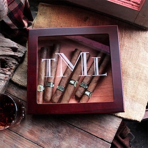 Cigar Humidor - Custom Glass Personalized Gift for Dad or Grandpa | Unique Humidor for Cigars