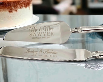 Engraved Wedding Cake Knife & Server Set Personalized Bridal Shower Gift Wedding Anniversary Cake Cutting Set Gift for Bride and Groom