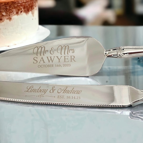 Engraved Wedding Cake Knife & Server Set Personalized Bridal Shower Gift Wedding Anniversary Cake Cutting Set Gift for Bride and Groom