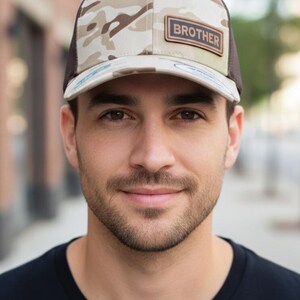 Personalized Leather Patch Snapback Hat, Camo Trucker Cap Gift for Brother Father's Day