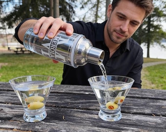 Custom Engraved Cocktail Shaker Set, Personalized Whiskey Martini Glasses