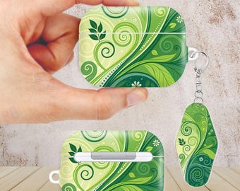 Green Abstract Botanical AirPods Case for AirPods Pro 3 2 1, AirPod 4 3 2 1 Gen, Protective Cover with Keychain