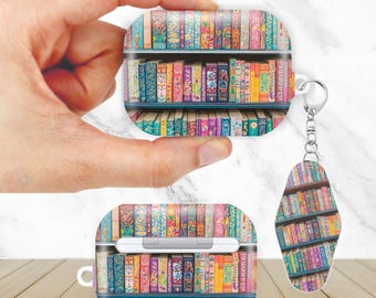 Cute Bookshelves Aesthetic AirPods Case for AirPods Pro 3 2 1, AirPod 4 3, AirPod 2 1 Gen, Aesthetic Cover with Keychain Keyring