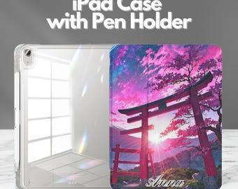 Personalized Japanese Scene iPad Case With Pencil Holder for iPad