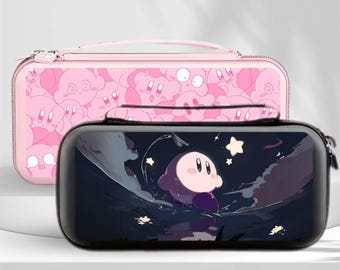 Pink Puffball Fanart Carry Switch Case for  Switch 2/Switch OLED, Protective Travel Pouch with Screen Protector, 10 Game Cartridge Slot