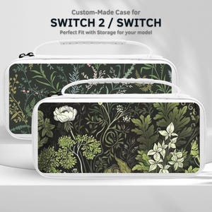 Midnight Botanical Switch Case for Nintendo Switch 2/Switch OLED, Carrying Travel Case with Handle, 10 Game Cartridge Slot