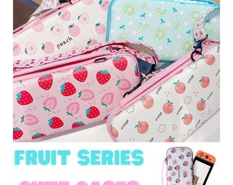 Cute Custom Monogram Fruit Print Carrying Case for Nintendo Switch, NS Switch OLED, Hand Grip, Shoulder Strap Travel Bag, Personalized Case