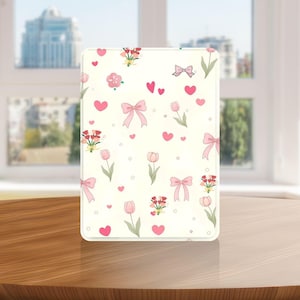 Kawaii Bow Floral Kindle Case with Hand Strap for Kindle 6 6.8 7 inch, Paperwhite 12 11, Kindle Colorsoft/Scribe/Oasis, Kindle 11 10 Gen