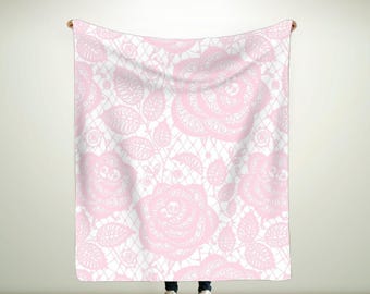 Rose Lace Pattern Throw Blanket, Super Soft Cozy Fleece, Lightweight Plush Bedding Couch Blanket, Home Decor