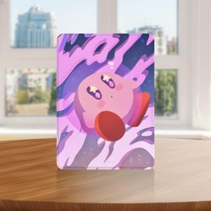 Cute Kirby Fan Art Kindle Case with Hand Strap for Kindle 6 6.8 7 inch, Paperwhite 12 11, Kindle Colorsoft/Scribe/Oasis, Kindle 11 10 Gen