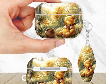 Cartoon Bear Aesthetic AirPods Case for AirPods Pro 2 1, AirPod 4 3, AirPod 2 1 Gen, Aesthetic Cover with Keychain Keyring
