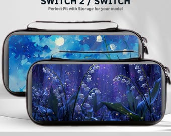 Anime Fantasy Lily Floral Switch Case for Nintendo Switch 2/Switch OLED, Carrying Travel Case with Handle, 10 Game Cartridge Slot
