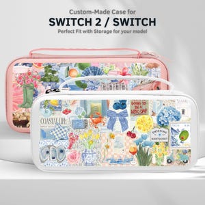May include: Two custom-made Switch 2 / Switch cases. One is white with a coastal collage design, the other is pink with a floral design. The text on the white case reads "COASTAL LIFE" and "GOING TO BE A GOOD DAY!"