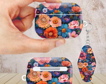 Dark Botanical Floral AirPods Case for AirPods Pro 3 2 1, AirPod 5 4 3 2 1, Protective Cover with Keychain