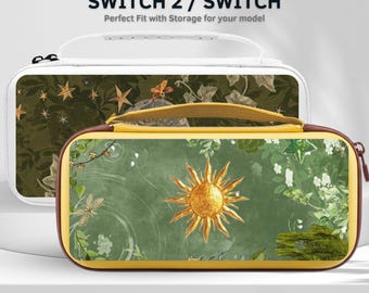 Retro Sun Switch Case for Nintendo Switch 2/Switch OLED, Carrying Travel Case with Handle, 10 Game Cartridge Slot