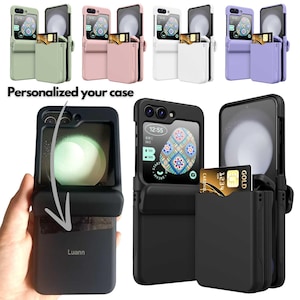 Gepersonaliseerde Galaxy Z-flipcase met kaarthouder voor Samsung Galaxy Z Flip 6, Flip 5 4 3, Galaxy Z Flip6 Flip5, Flip4 schokabsorberende hoes