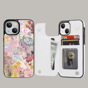 Custodia per telefono con portafoglio estetico in stile collage con porta carte per iPhone 16 15 14 13 Pro Max Plus, Samsung Galaxy S25 S24 S23 Ultra Plus