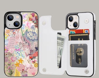 Collage Style Aesthetic Wallet Phone Case with Card Holder for iPhone 16 15 14 13 Pro Max Plus, Samsung Galaxy S25 S24 S23 Ultra Plus