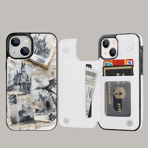 Estuche para teléfono con billetera estética de castillo mágico de la escuela de magos con tarjetero para iPhone 16 15 14 Pro Max Plus, Samsung Galaxy S25 S24 S23 Ultra Plus