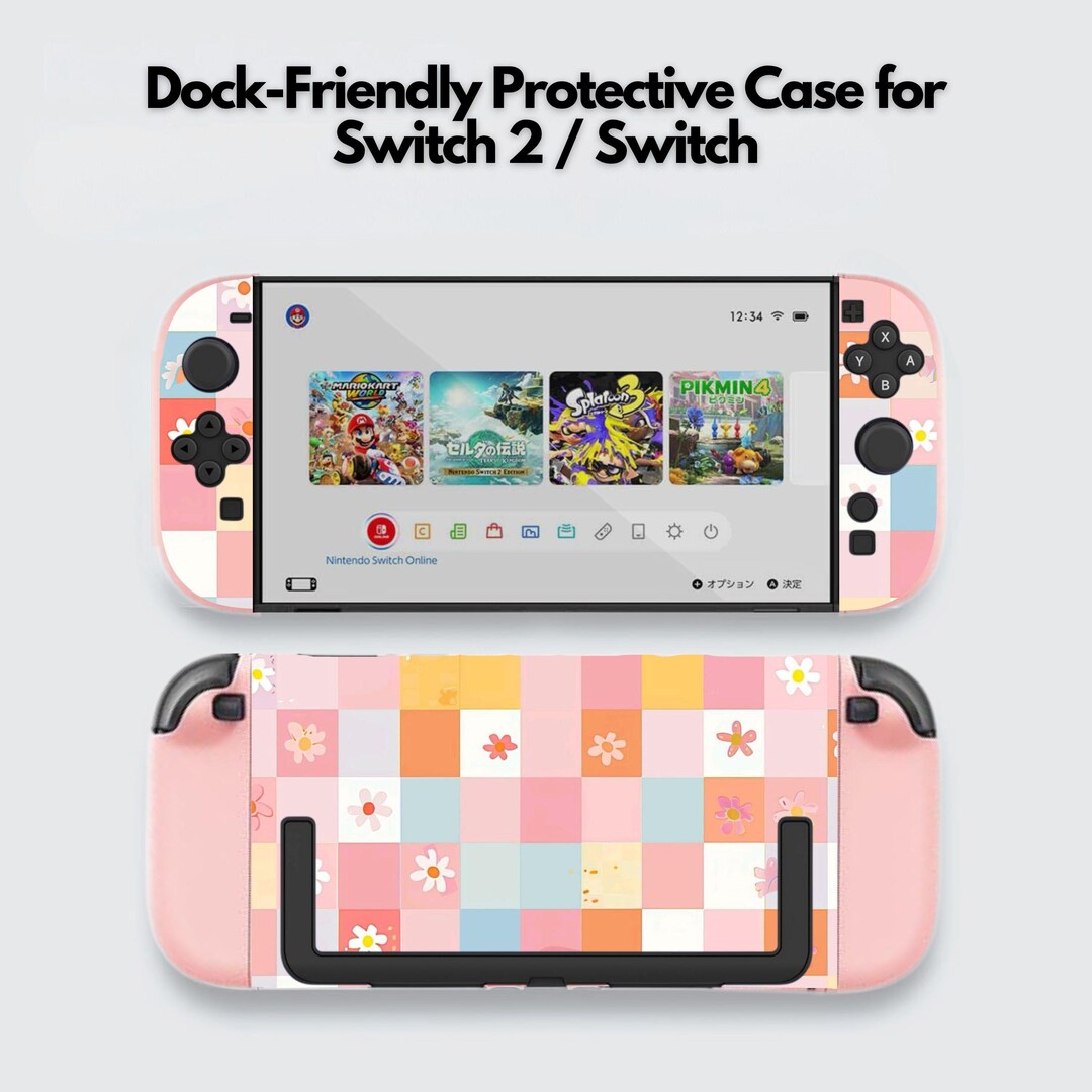 Cute Colorful Floral Grid Switch Case for Nintendo Switch 2, Switch ...