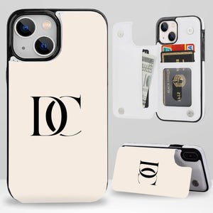 Funda de cuero con monograma personalizado para teléfono con tarjetero para iPhone 16, 15, 14, 13 Pro Max Plus y Samsung Galaxy S25, S24, S23 Ultra Plus
