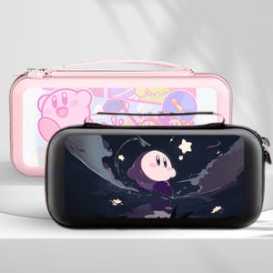 かわいいカービーファンアートのNintendo Switchキャリーケース（2/Switch OLED用）、スクリーンプロテクター付き保護トラベルポーチ、ゲームカートリッジ10個収納スロット