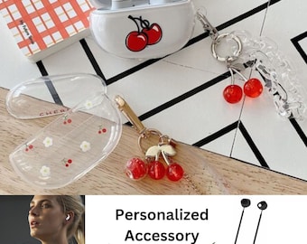 Cute Fruit Cherry Custom Initial Case for Beats Studio Buds, Studio Buds+ Plus, Personalized Studio Buds Case with Anti Lost Cord Strap