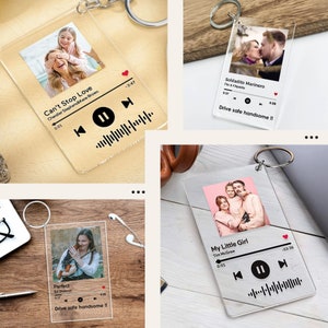 Personalized Song Keychain | Custom Photo Music Keychain | Personalized Song Plaque Keychain, Gift for Couple, Her, Him, Friends