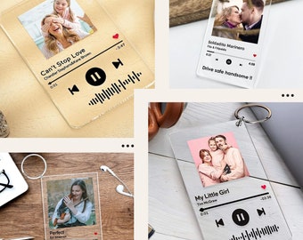Portachiavi con canzone personalizzata / Portachiavi con foto musicale personalizzata / Portachiavi con targa musicale personalizzata, regalo per coppia, lei, lui, amici