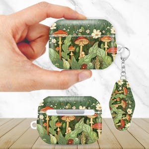 Whimsical Mushroom Aesthetic AirPods Case for AirPods Pro 3 2 1, AirPod 4 3, AirPod 2 1 Gen, Aesthetic Cover with Keychain Keyring