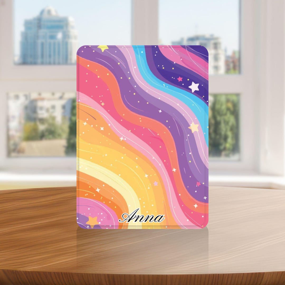 Personalized Abstract Colorful Wave Kindle Case W Hand Strap for Kindle ...