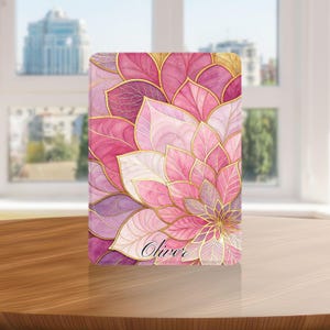 Personligt Kindle-fodral i färgat glas med blommönster och handrem för Kindle 6 6.8 7", Paperwhite 12 11, Colorsoft/Scribe/Oasis, Kindle 11 10