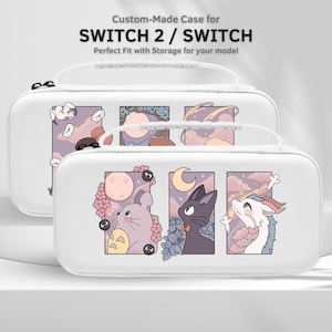 ジブリ風アート Nintendo Switch 2/Switch OLED用キャリーケース、スクリーンプロテクター付き保護トラベルポーチ、ゲームカートリッジ10個収納スロット