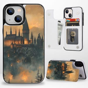 Magic Castle Aesthetic Wallet Phone Case with Card Holder for iPhone 16 15 14 13 Pro Max Plus, Samsung Galaxy S25 S24 S23 Ultra Plus