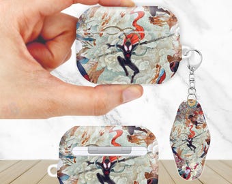 Spider Fan Art Aesthetic AirPods Case for AirPods Pro 3 2 1, AirPod 4 3, AirPod 2 1 Gen, Aesthetic Cover with Keychain Keyring